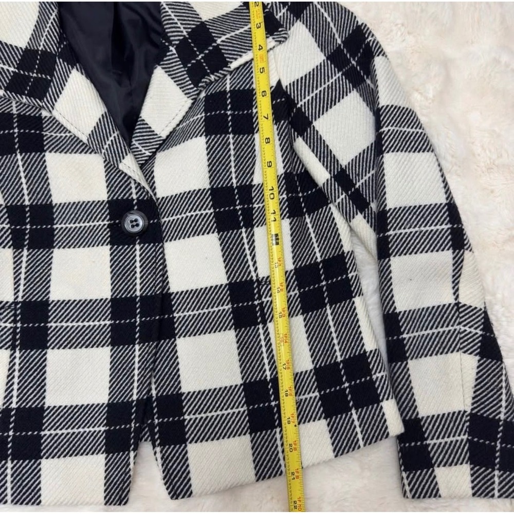 Evan-Picone Womens Black White Plaid Wool Blend Blazer Jacket Size 6 - Picture 4 of 7